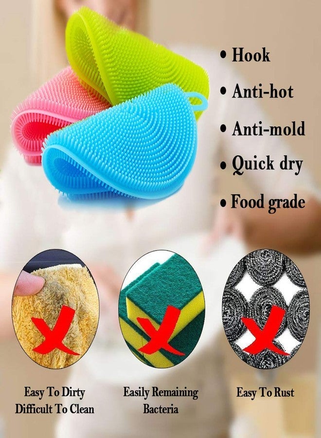Prostuff.in Cleaning Sponge Silicone Scrubber for Kitchen Non Stick Dishwashing & Fruit and Vegetable Washing Brush Round Scrubber Multi Color (Pack of 3) - Image 2